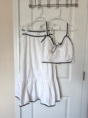 White Two-Piece Sleep Set with Black Trim